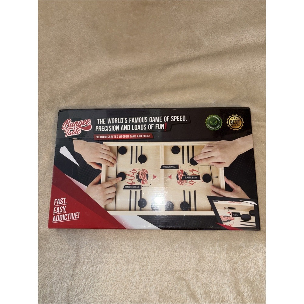Bungee Table Wooden Fast-Paced Game Set With Elastic Bands Pucks